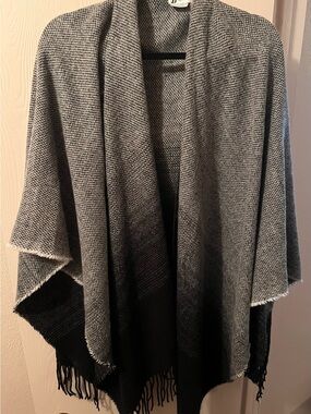 Open-Front Shawl Wrap Cardigan - Gray & Black